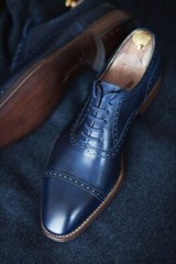 Handcrafted Men’s Dark Blue Leather Oxford Cap Toe Lace Up Dress Formal Shoe Men