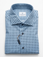 Emanuel Berg Modern Fit Dress Shirt Mens XXL 18 Light Blue Geometric Print NWT