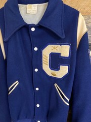 70s/80s Vintage Blue Wool Varsity Howe Snap front Jacket sz 42 QB & baseball ⚾️