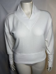 Scoop Top Shawl Collar V Neck Ribbed Trim Athleisure White Medium