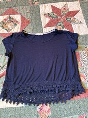 Navy Blue Cropped Shirt With Lace Accents