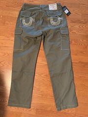 True Religion Men’s Green Twill Cargo Pants Straight Leg Regular Fit Waist 32