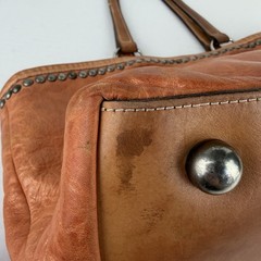 Double D Ranch Leather Studded Shoulder Bag Tote Burnt Orange Brown Patina FLAWS