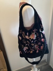 JOHNNY WAS NWT Brenda Tote Handbag Purse Black Velvet Embroidered Sequin Floral