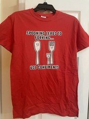 Spooning Leads To Forking Use Condiments Funny Food Pun Graphic T Shirt Tee