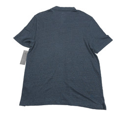 Bloomingdales Linen Polo Shirt Mens Large Dark Slate Green Johnny Collar NWT