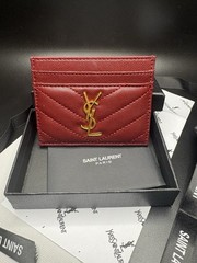 YSL Saint Laurent Red/Maroon Leather Card Holder Wallet (Free Shipping)