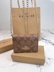 NWT Coach Mini Wallet On A Chain Signature Canvas With Charms C6650 With Box