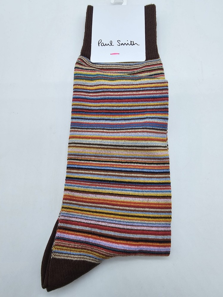 Paul Smith Multi Stripe Brown Socks Cotton Blend Made in England A599 314