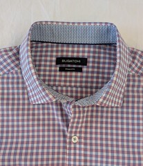 Bugatchi Button-Up Shirt Blue Light Red Purple Check Mens XL Shaped Fit