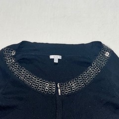 Cache Black Silk Blend Chain Neck Zip Up Cardigan Top Womens Medium Luxury Chic