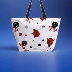 Lovely Ladybug Print Multipurpose Bag , Zippered, Outside Pocket,