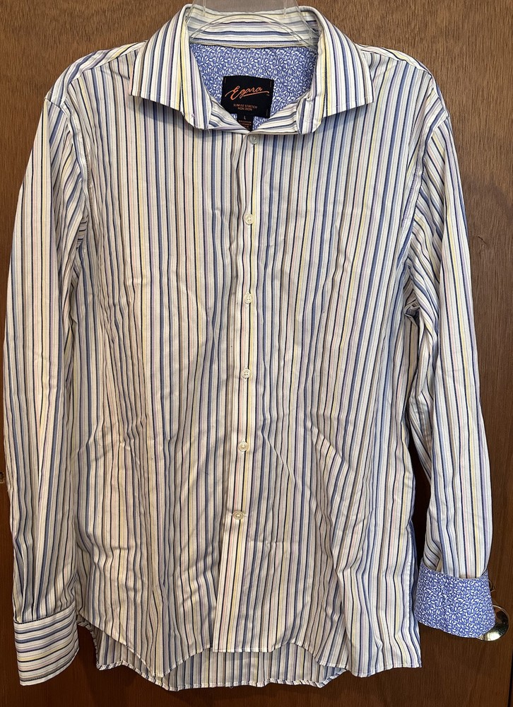 Men’s Egara Shirt L Large Slim Fit Striped Long sleeve Flip Cuff