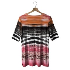 Chicos Tribal Geo Scoopneck Knit Top Size 1 Medium Pink Orange Brown 570329881