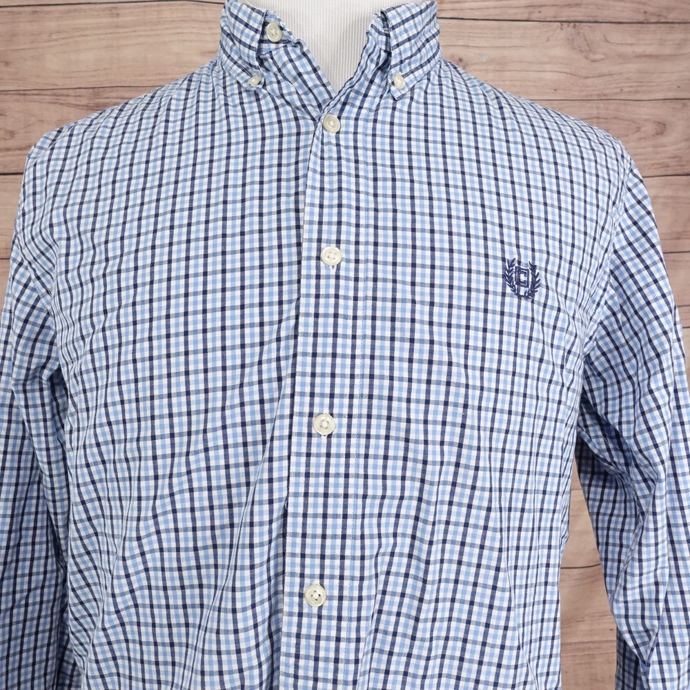 Chaps Shirt Custom Fit Mens L Blue Check Long Sleeve Button Down Cotton Casual