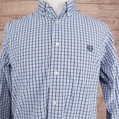 Chaps Shirt Custom Fit Mens L Blue Check Long Sleeve Button Down Cotton Casual