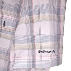 Billabong Men’s L Plaid Short Sleeve Button-Up Shirt White/Gray/Blue Pockets