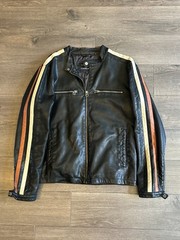 Vintage Wilsons Leather Moto Jacket Mens S Orange Black Biker Cafe 90s Y2K