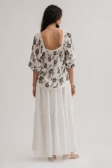 Blu Pepper Floral Print Square Neck Lace Detail Peasant Top