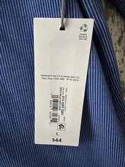 LIZ CLAIBORNE Women’s Size L Blue Stripe Button Front S/S Stretch Knit Top NWT