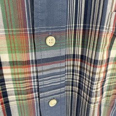 Chaps Sun Drenched Poplin Shirt Mens Large Blue Plaid Short Sleeve Button *READ
