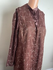 Vintage RICK Korean 3 Piece Outfit Brown Satin Floral Duster Pants Set Long Vest