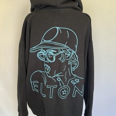 Elton John Farewell Yellow Brick Road Tour Zip Hoodie Black Neon Blue E Star XL
