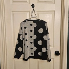 Vtg 80s World Trade Knits Black White Polka Dot Sweater XL New Wave Streetwear