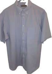 Daniel Cremieux Men’s Short Sleeve Shirt L – Blue w/White Pin Stripe-Button Coll