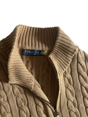 Polo Ralph Lauren Cable Knit Sweater Mens 3XLT Tall Biege 1/4 Quarter Zip Preppy