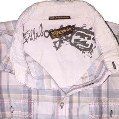 Billabong Men’s L Plaid Short Sleeve Button-Up Shirt White/Gray/Blue Pockets