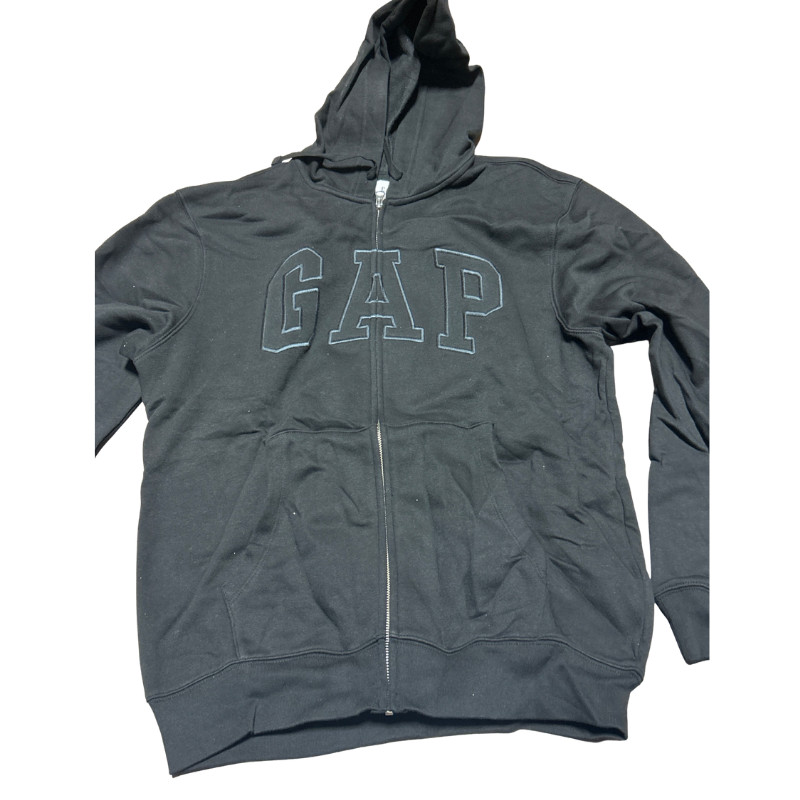 GAP Mens Full Zip Fleece Hoodie Black Medium Logo Sweatshirt Soft Warm