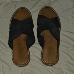 Roan Womens Leather Sandals 7.5 Black Slip On Open Toe
