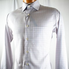 EGARA New White Blue Purple Checks Cotton Men Dress Shirt Size 14.5