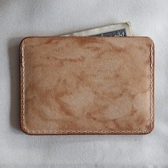handmade natural veg tan real leather card holder 3 pocket infused with wax