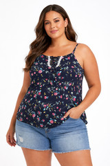Women’s camisole navy blue spaghetti straps moody floral Romantic Soft Girl 1XL