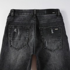Men’s Skinny Stretch Jeans Mid-Rise Gray Laser Rips Eco Wash & Comfort Fit