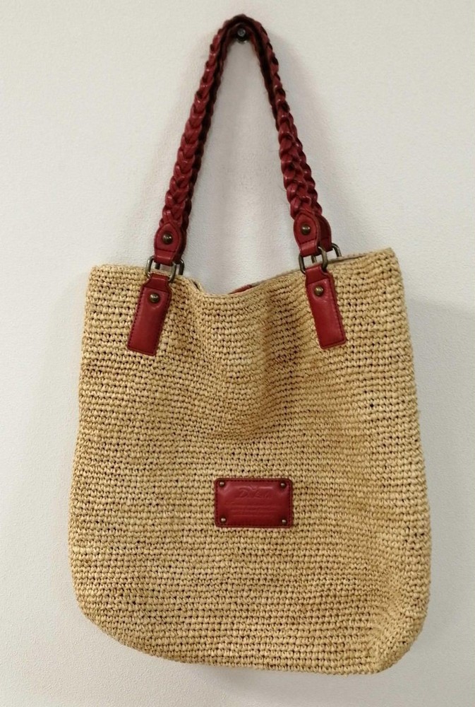 Dakota Basket Tote Bag Beige X Red Dirty Used
