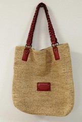 Dakota Basket Tote Bag Beige X Red Dirty Used