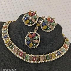 Indian Bollywood Gold Plated Kundan Choker Bridal Necklace Earrings Jewelry Set