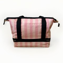 Victoria’s Secret Iconic Stripes Large Weekender Tote Pink Bag Black Straps NWT