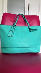 GUESS Turquoise Tote Shoulder Bag Animal Print, Bag Charm, Inner Pockets
