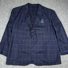 Stafford NWT Blazer Windowpane Blue Mens 54L Wool Blend Lightweight $220 MSRP