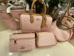 Coach Pink Signature Logo Crossbody Bag Top Handle Zip Gold Hardware Bag Charm