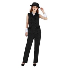 Women 1920s Gangster Costume Vest Pants Hat Pinstripe Suit Roaring 20s Medium