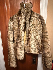 Baby Phat Animal Print Short Coat Brown/Tan M Long Sleeve Hook & Eye Lined