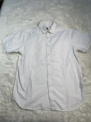 Howe Men’s Geometric Pattern Cotton Snap Shirt White Black Short Sleeve L