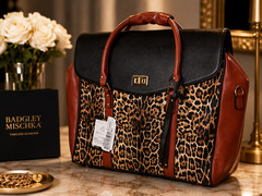 Badgley Mischka Leopard Print Weekender Travel Bag Duffel Carry-On Black Brown