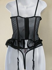 Sophie b Black and Fuchsia Lace Corset Teddy With Matching Thong Panty NWT