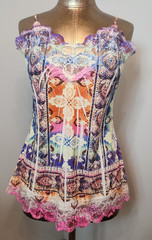 Volume One Multi-Color Floral Crinkle Tank Top Juniors Size XL Lace 225-37172